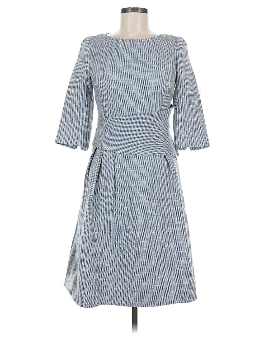 Tailored Blue-Gray Midi Dress with Structured Waist